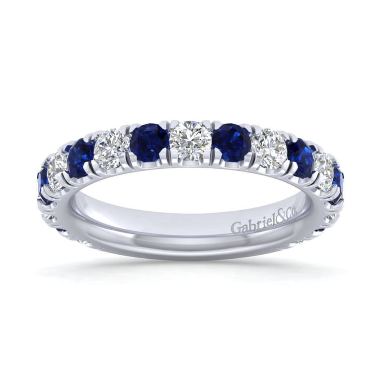 Straight Wedding Ring in 14k White Gold with Round Sapphire at Gabriel & Co. - Shot 5