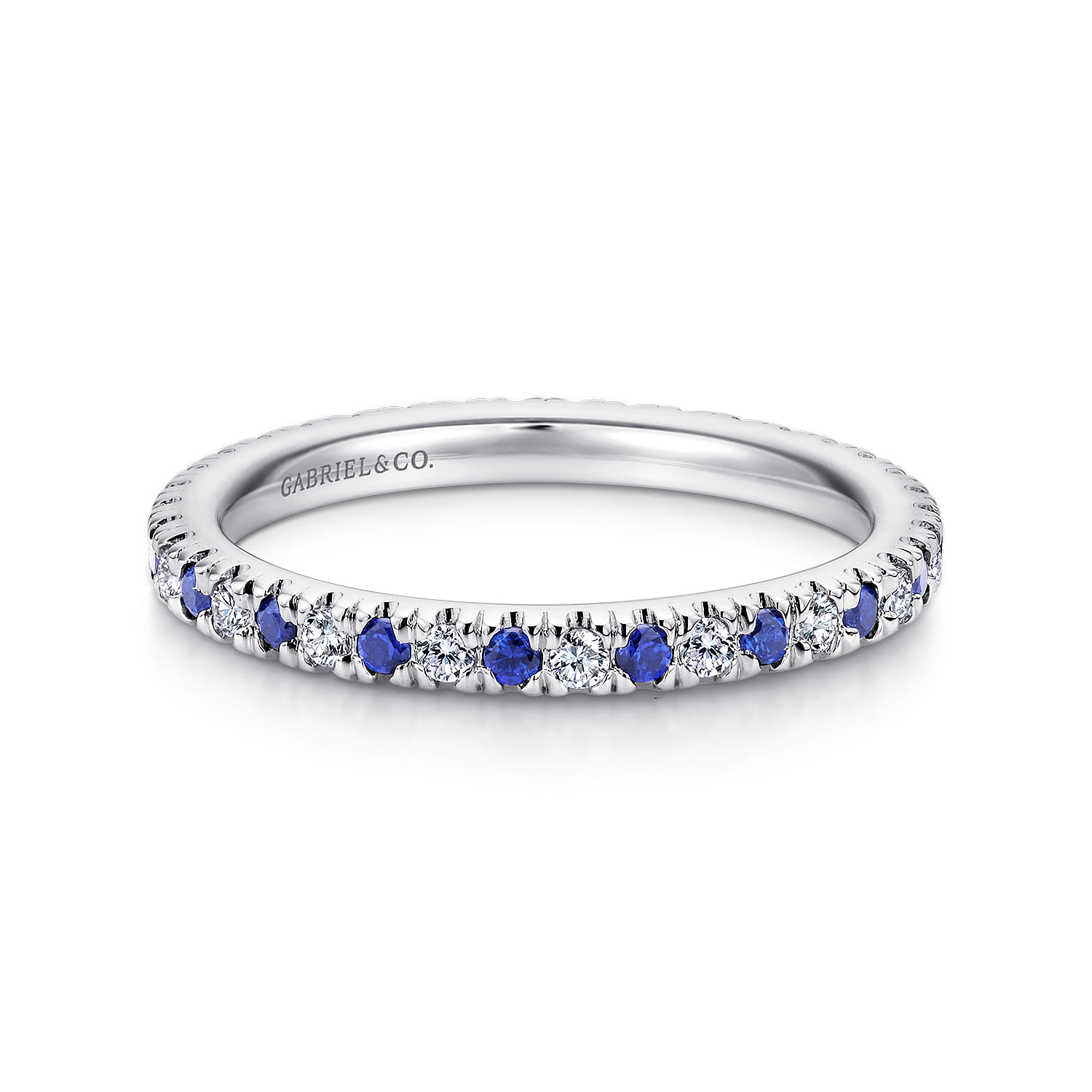 Eternity Band Wedding Ring in 14k White Gold with Round Sapphire at Gabriel & Co. - Shot 1