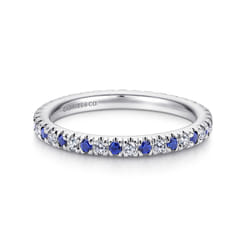 Bari - 14K White Gold French Pave Set Sapphire and Diamond Eternity Band