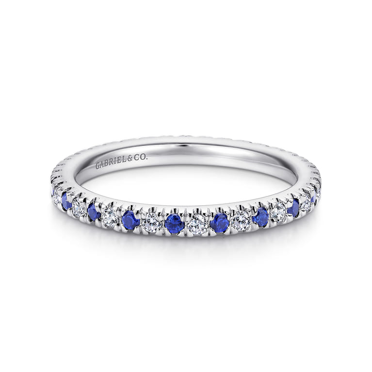 Eternity Band Wedding Ring in 14k White Gold with Round Sapphire at Gabriel & Co. - Shot 1