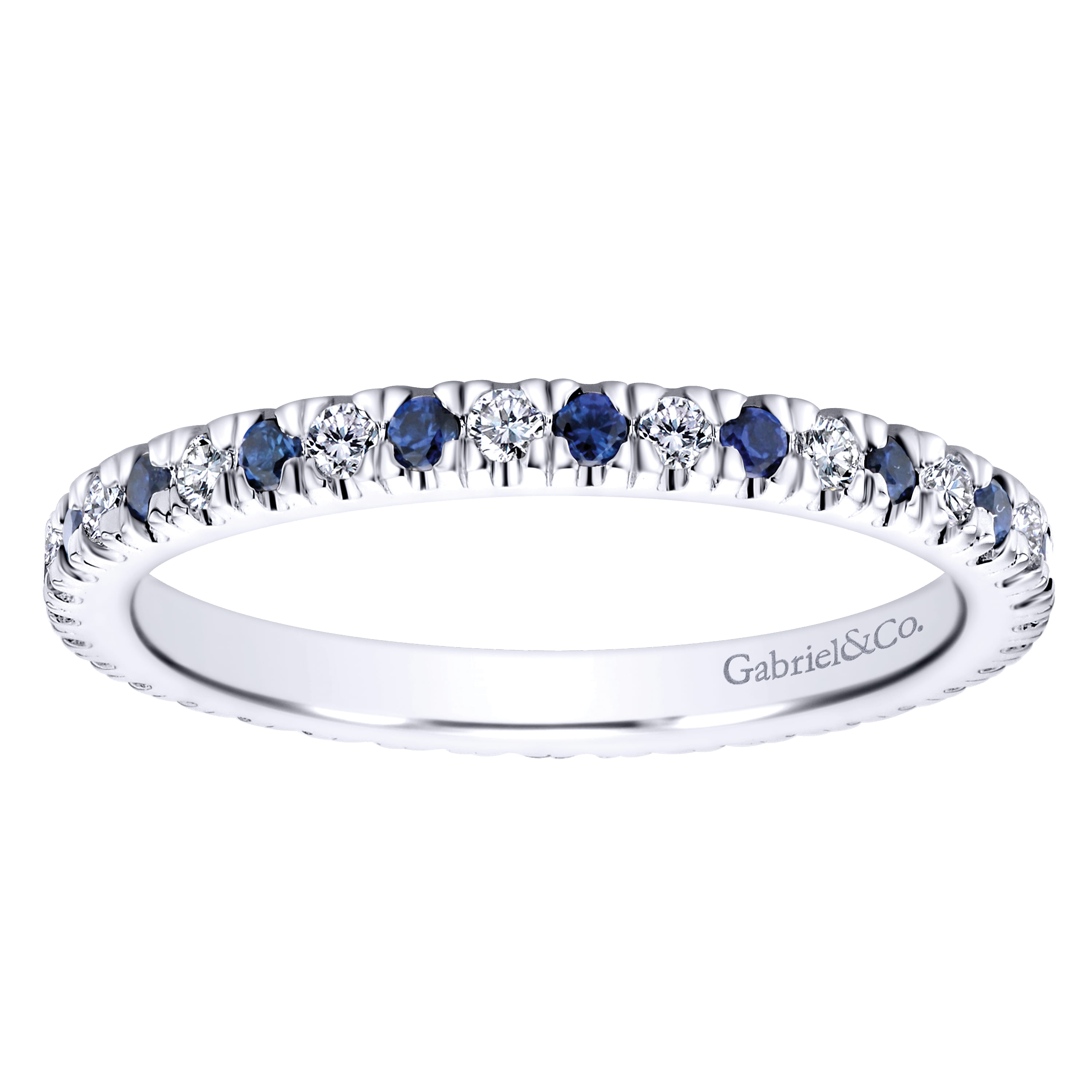 Eternity Band Wedding Ring in 14k White Gold with Round Sapphire at Gabriel & Co. - Shot 5