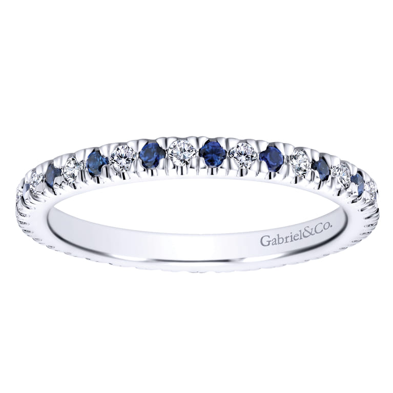 Eternity Band Wedding Ring in 14k White Gold with Round Sapphire at Gabriel & Co. - Shot 5