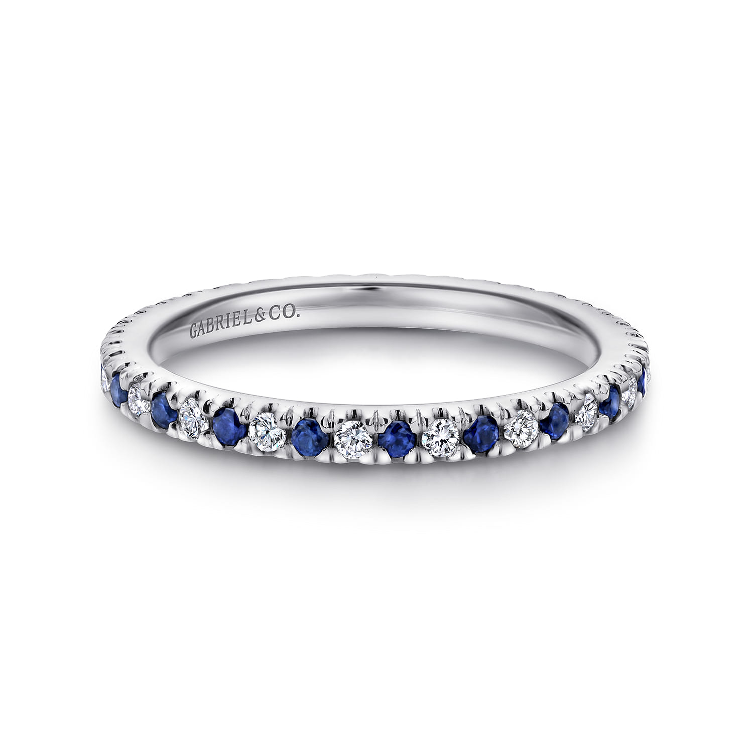 Eternity Band Wedding Ring in 14k White Gold with Round Sapphire at Gabriel & Co. - Shot 1