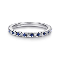 14K White Gold French Pavé Set Sapphire and Diamond Eternity Band