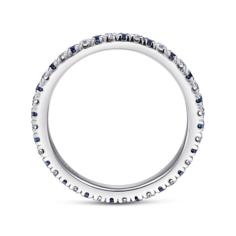 Eternity Band Wedding Ring in 14k White Gold with Round Sapphire at Gabriel & Co. - Shot 2