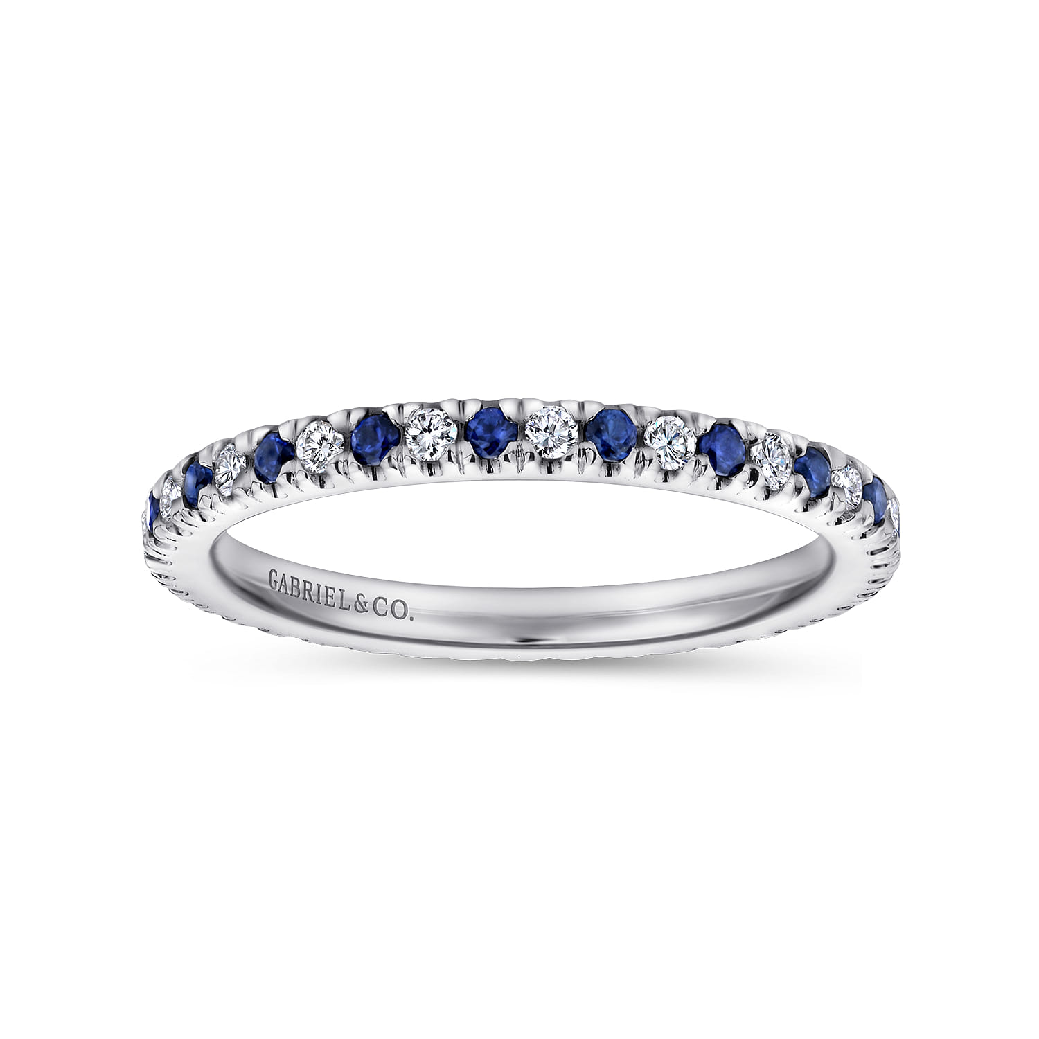 Eternity Band Wedding Ring in 14k White Gold with Round Sapphire at Gabriel & Co. - Shot 4