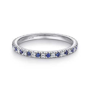 Bari - 14K White Gold French Pave Set Sapphire and Diamond Eternity Band