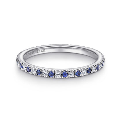 Bari - 14K White Gold French Pave Set Sapphire and Diamond Eternity Band