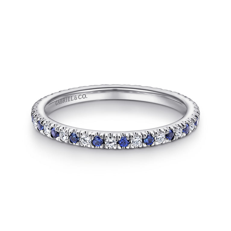 Eternity Band Wedding Ring in 14k White Gold with Round Sapphire at Gabriel & Co. - Shot 1