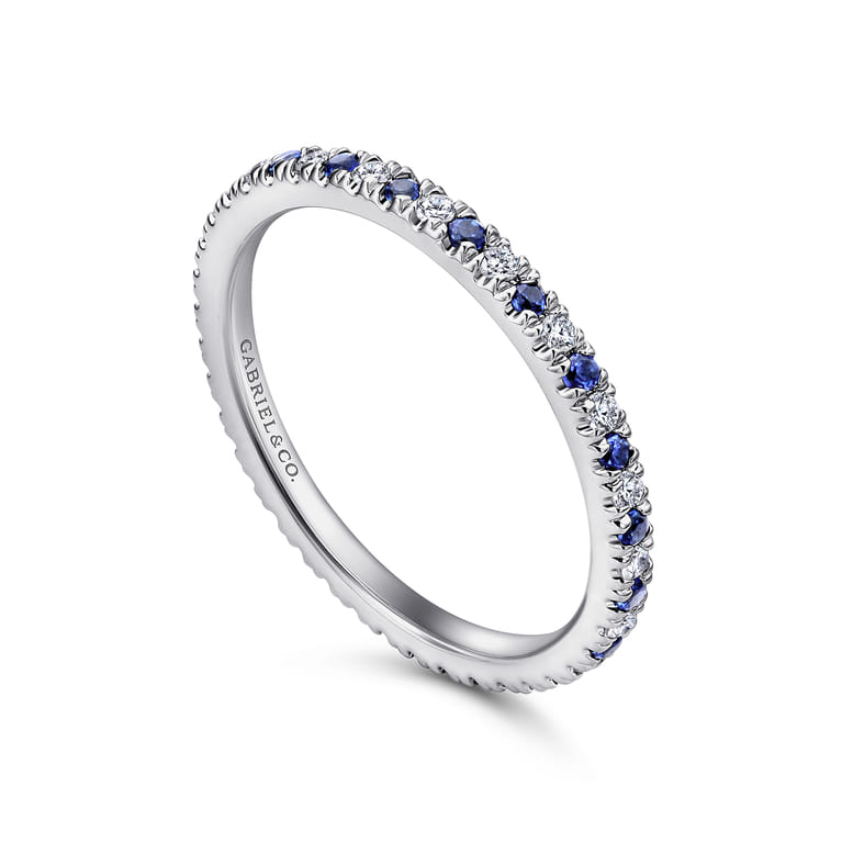 Eternity Band Wedding Ring in 14k White Gold with Round Sapphire at Gabriel & Co. - Shot 3