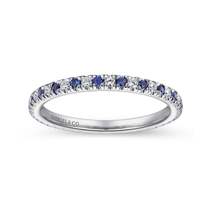Bari - 14K White Gold French Pave Set Sapphire and Diamond Eternity Band