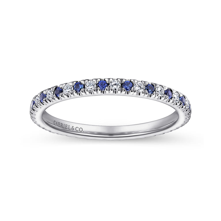 Eternity Band Wedding Ring in 14k White Gold with Round Sapphire at Gabriel & Co. - Shot 4
