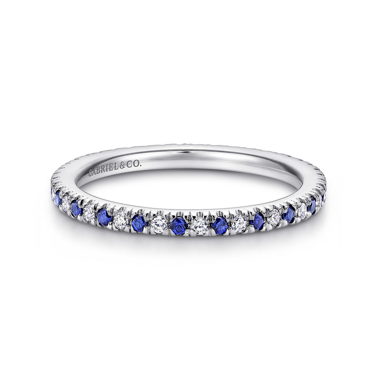 Eternity Band Wedding Ring in 14k White Gold with Round Sapphire at Gabriel & Co. - Shot 1