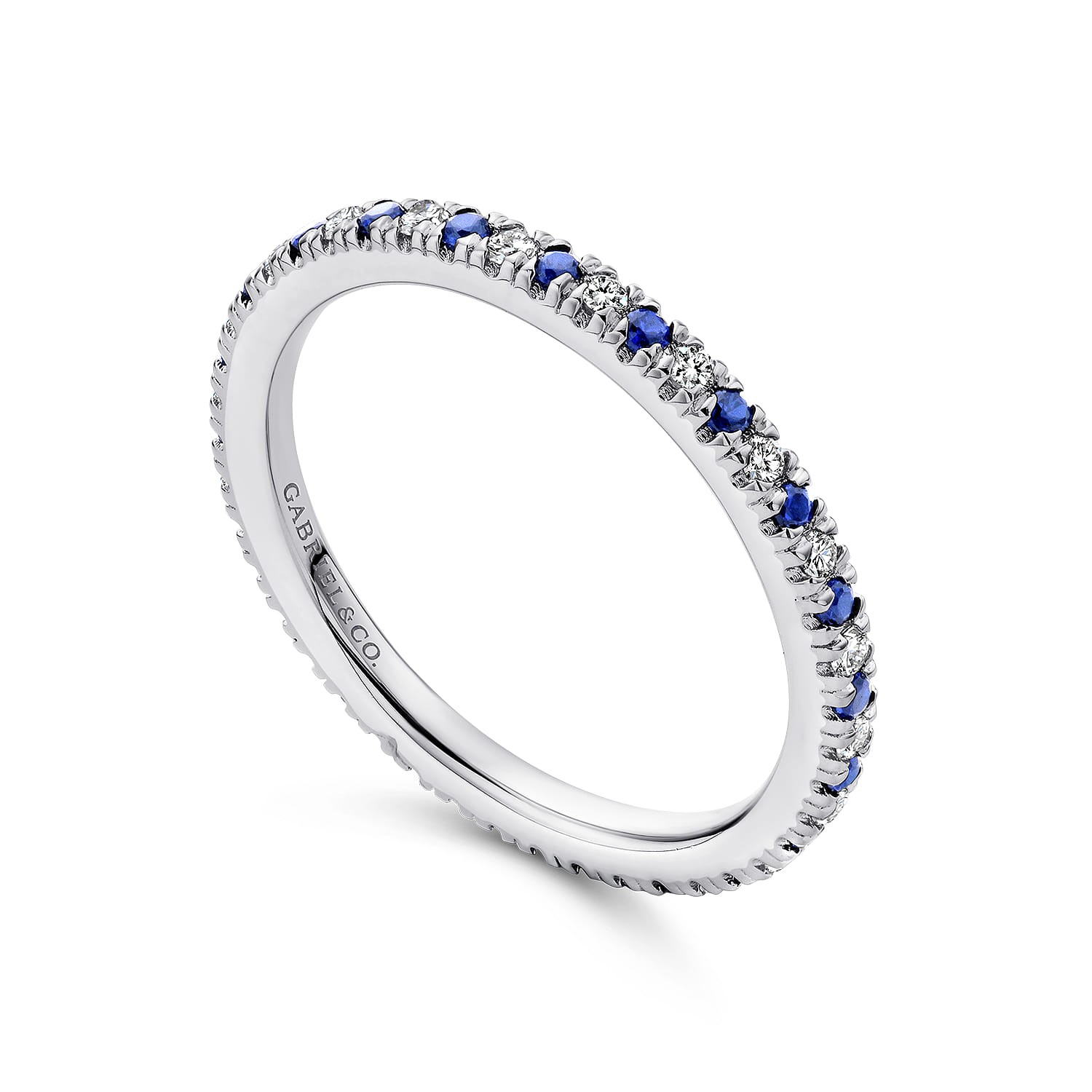Eternity Band Wedding Ring in 14k White Gold with Round Sapphire at Gabriel & Co. - Shot 3