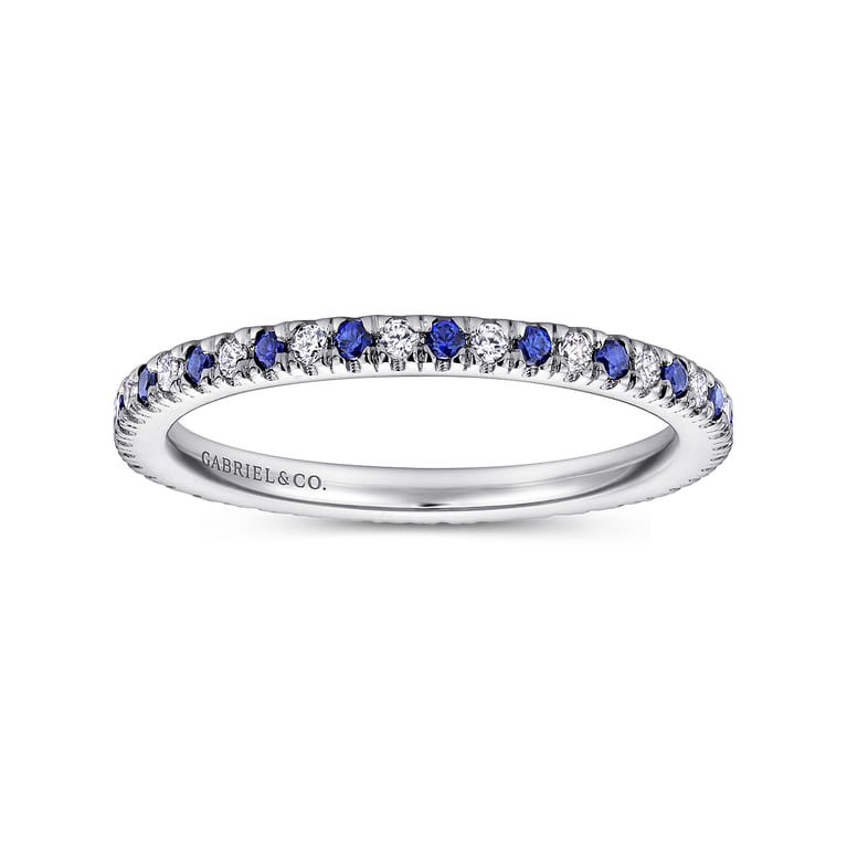 Eternity Band Wedding Ring in 14k White Gold with Round Sapphire at Gabriel & Co. - Shot 4