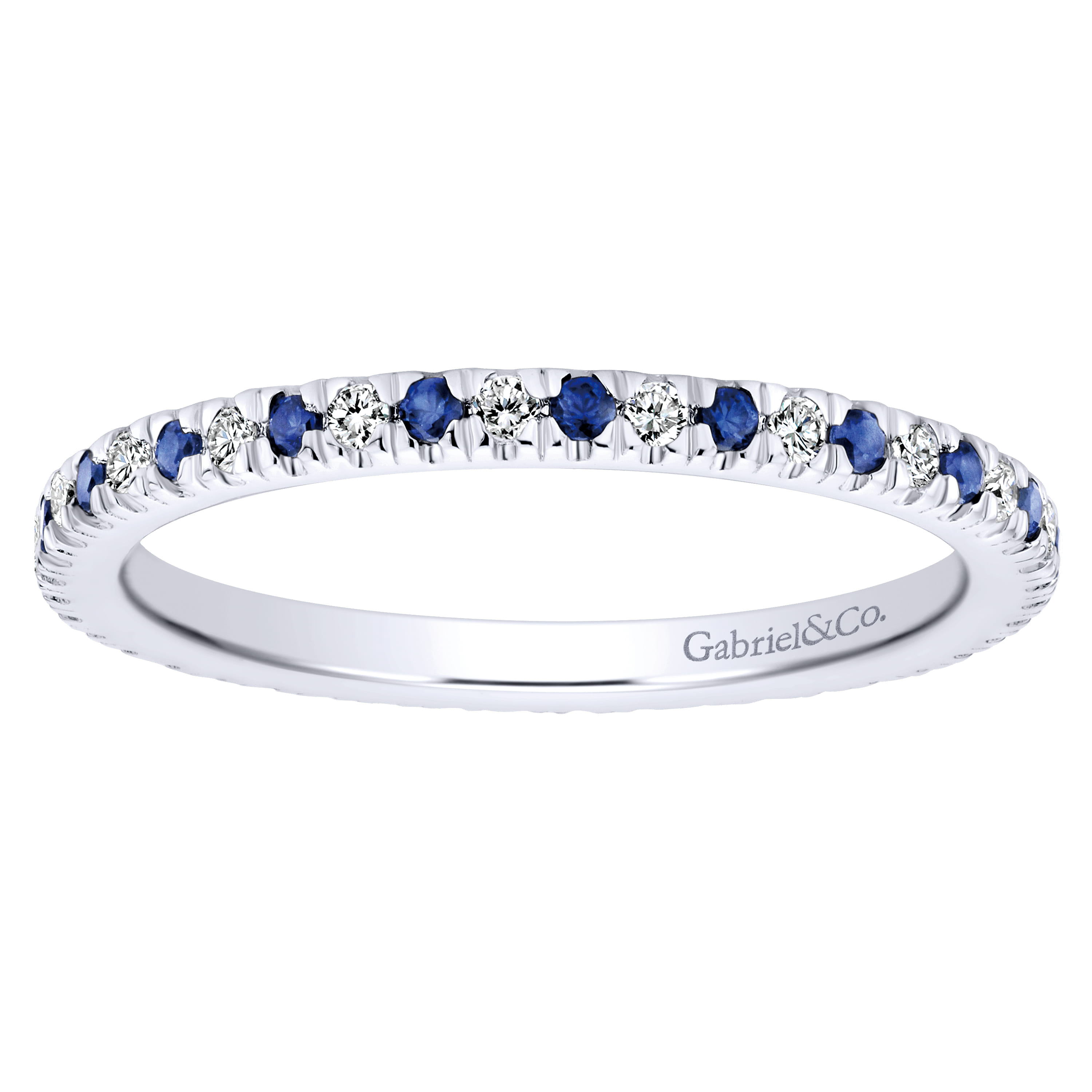 Eternity Band Wedding Ring in 14k White Gold with Round Sapphire at Gabriel & Co. - Shot 5