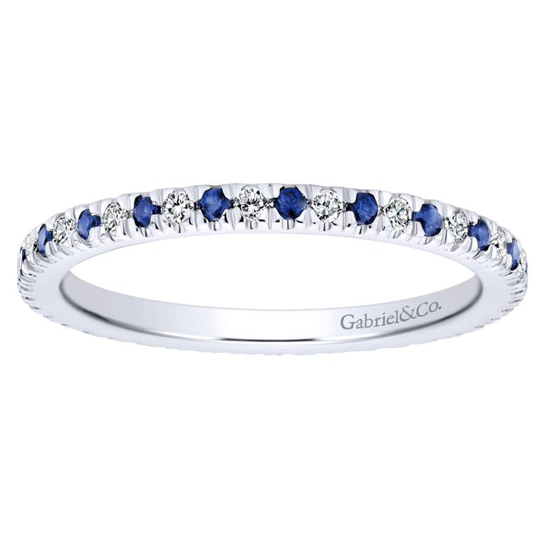 Eternity Band Wedding Ring in 14k White Gold with Round Sapphire at Gabriel & Co. - Shot 5
