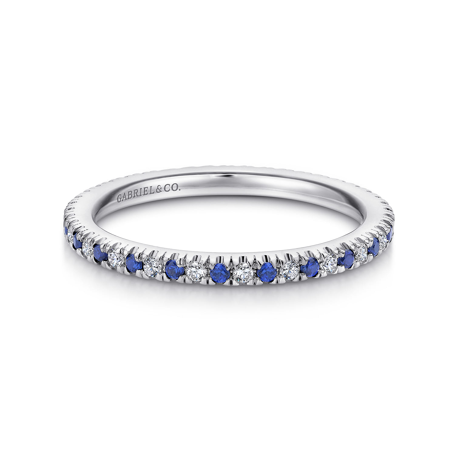 Eternity Band Wedding Ring in 14k White Gold with Round Sapphire at Gabriel & Co. - Shot 1