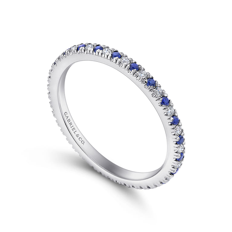 Eternity Band Wedding Ring in 14k White Gold with Round Sapphire at Gabriel & Co. - Shot 3