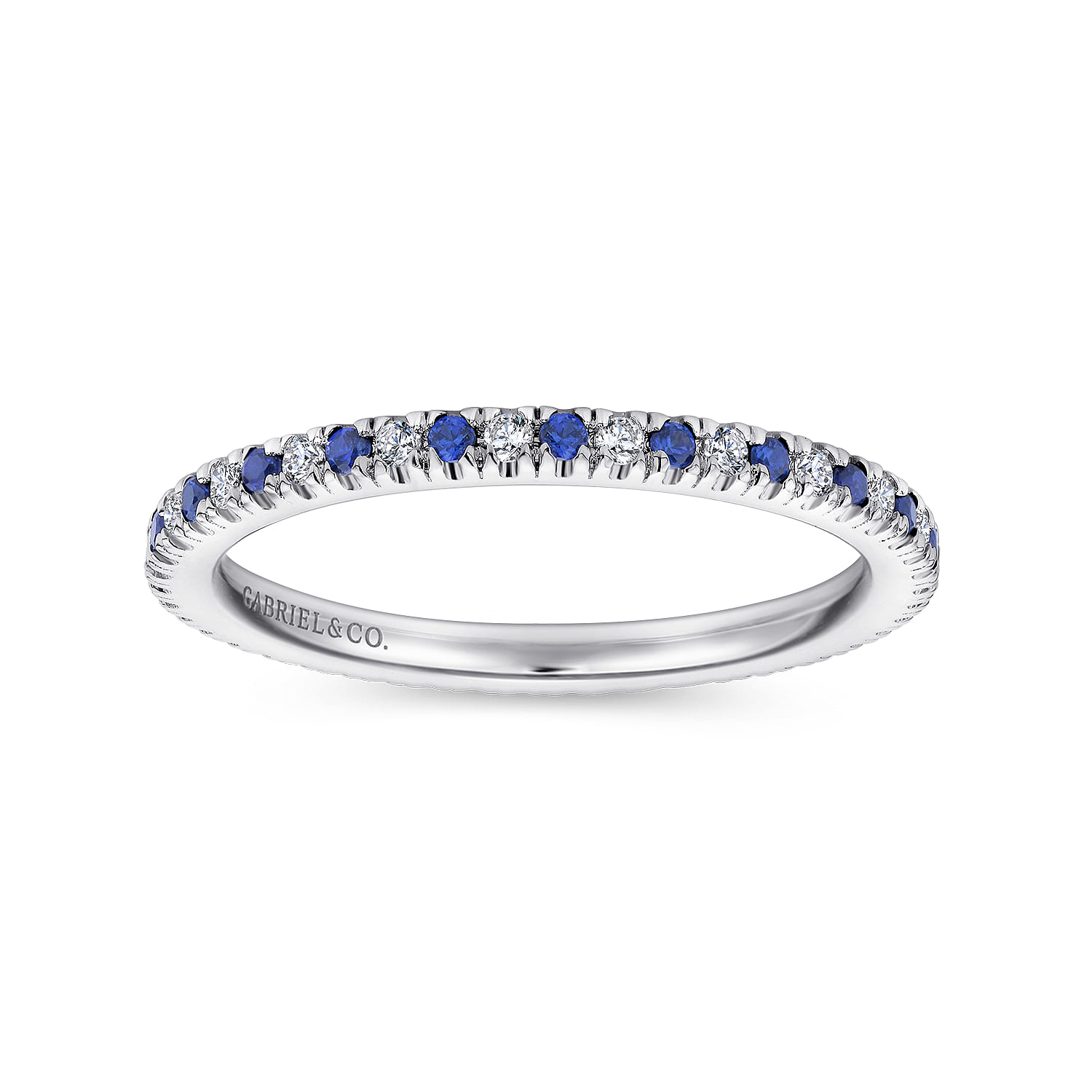 Eternity Band Wedding Ring in 14k White Gold with Round Sapphire at Gabriel & Co. - Shot 4