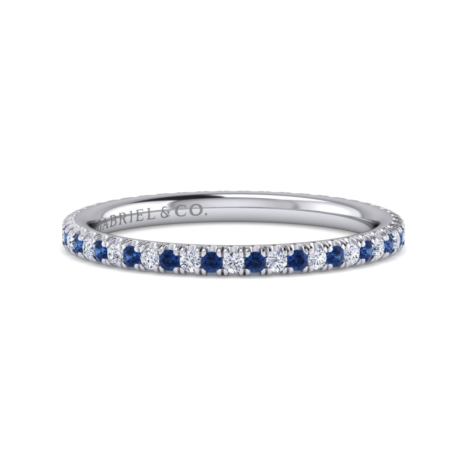 Eternity Band Wedding Ring in 14k White Gold with Round Sapphire at Gabriel & Co. - Shot 1