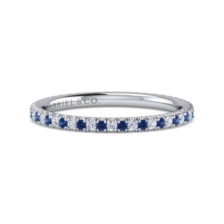 Eternity Band Wedding Ring in 14k White Gold with Round Sapphire at Gabriel & Co. - Shot 1
