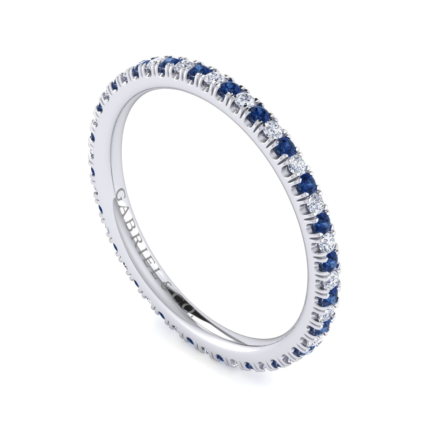 Eternity Band Wedding Ring in 14k White Gold with Round Sapphire at Gabriel & Co. - Shot 3