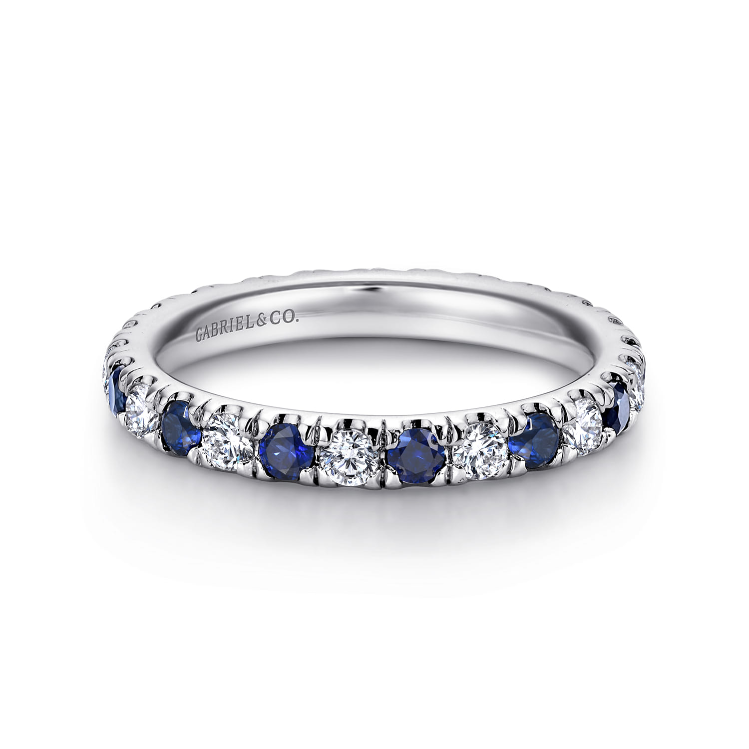 Eternity Band Wedding Ring in 14k White Gold with Round Sapphire at Gabriel & Co. - Shot 1
