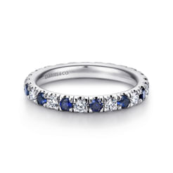 14K White Gold French Pavé Set Sapphire and Diamond Eternity Band