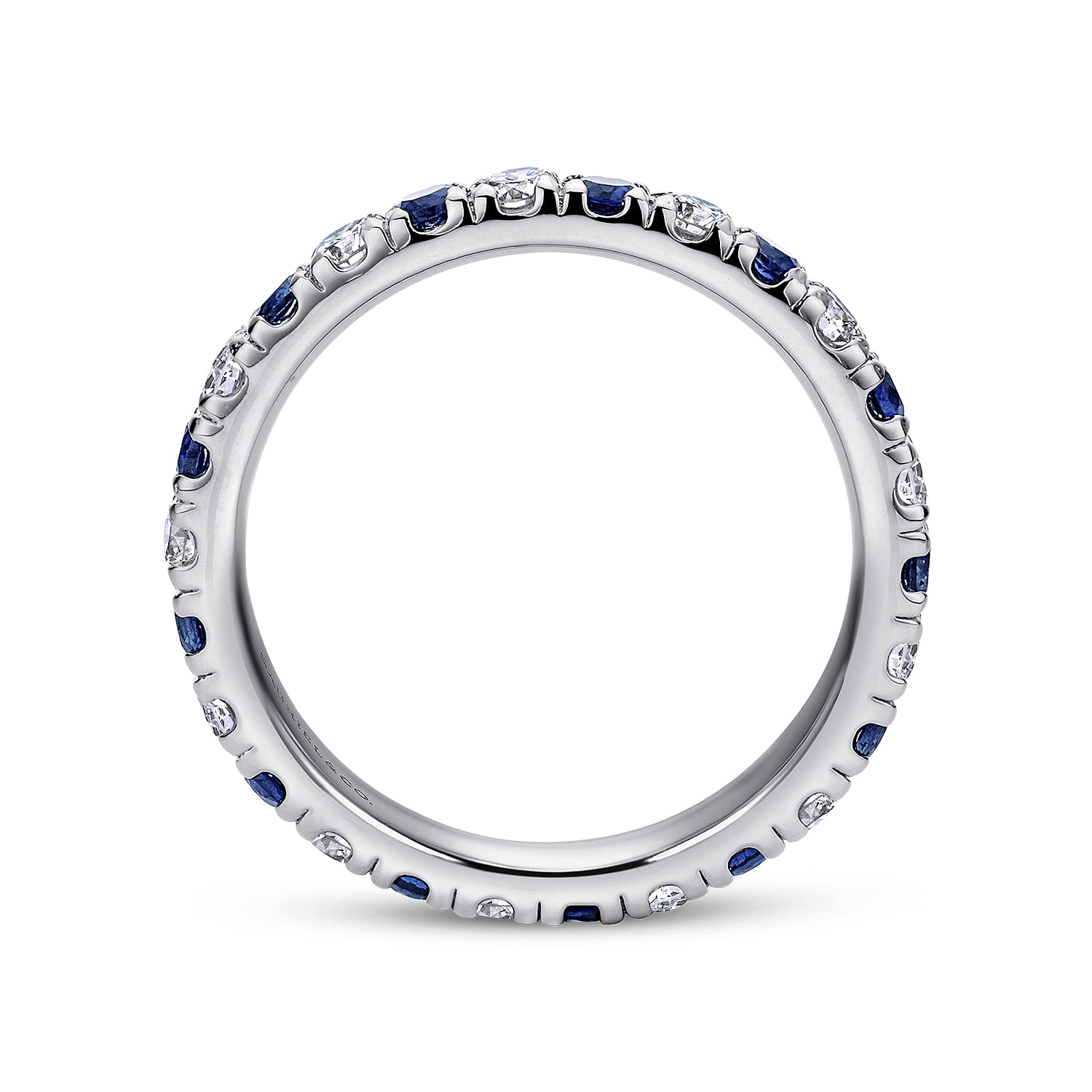 Eternity Band Wedding Ring in 14k White Gold with Round Sapphire at Gabriel & Co. - Shot 2