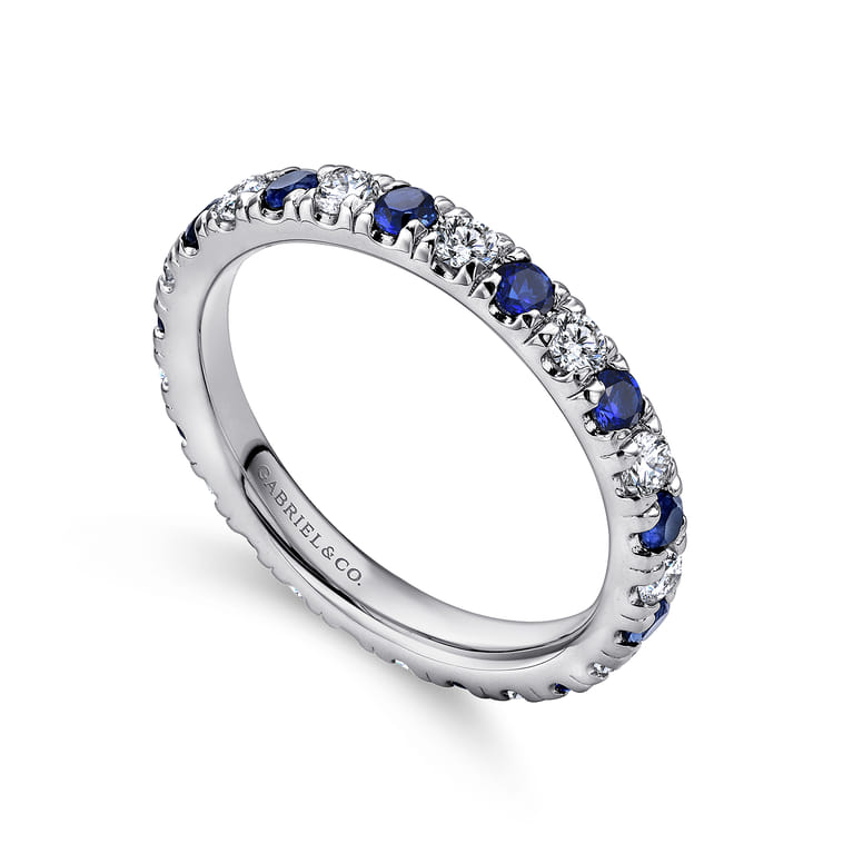 Eternity Band Wedding Ring in 14k White Gold with Round Sapphire at Gabriel & Co. - Shot 3