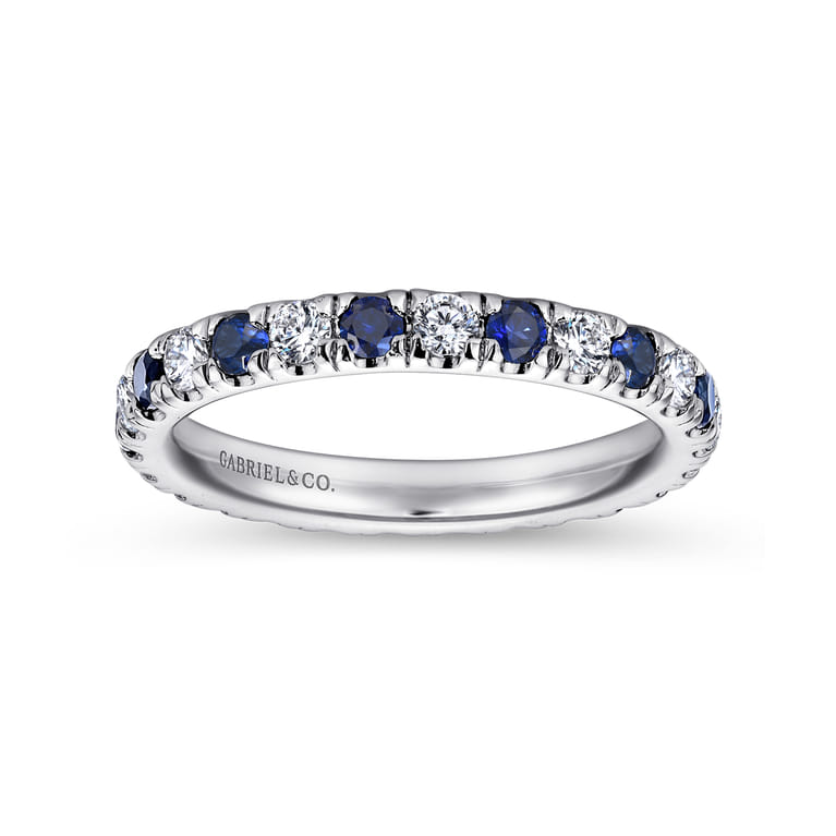 Eternity Band Wedding Ring in 14k White Gold with Round Sapphire at Gabriel & Co. - Shot 4