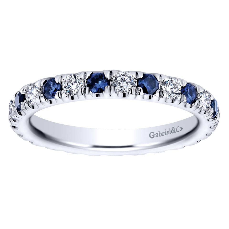 Eternity Band Wedding Ring in 14k White Gold with Round Sapphire at Gabriel & Co. - Shot 5