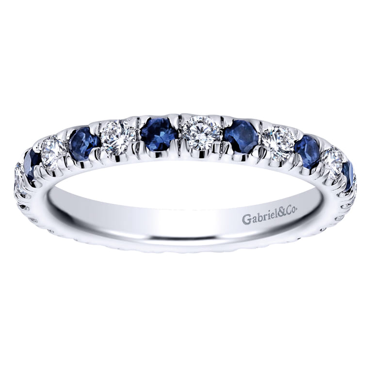 Eternity Band Wedding Ring in 14k White Gold with Round Sapphire at Gabriel & Co. - Shot 5