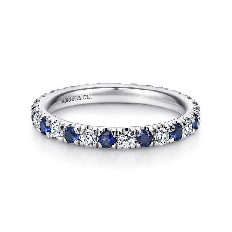 Eternity Band Wedding Ring in 14k White Gold with Round Sapphire at Gabriel & Co. - Shot 1