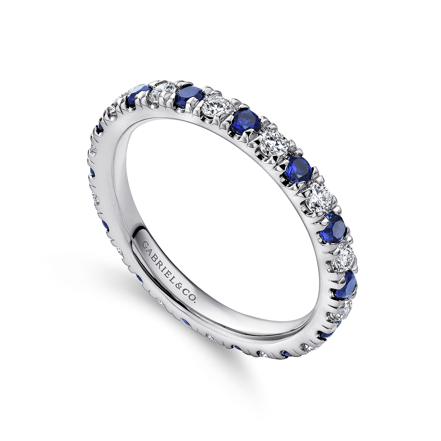 Eternity Band Wedding Ring in 14k White Gold with Round Sapphire at Gabriel & Co. - Shot 3