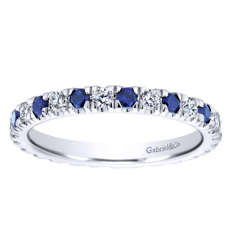 Eternity Band Wedding Ring in 14k White Gold with Round Sapphire at Gabriel & Co. - Shot 5
