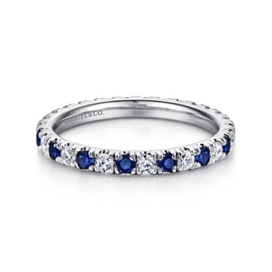 Bari - 14K White Gold French Pave Set Sapphire and Diamond Eternity Band
