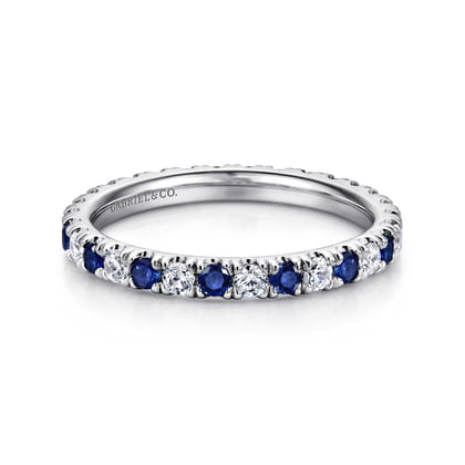 Bari - 14K White Gold French Pave Set Sapphire and Diamond Eternity Band