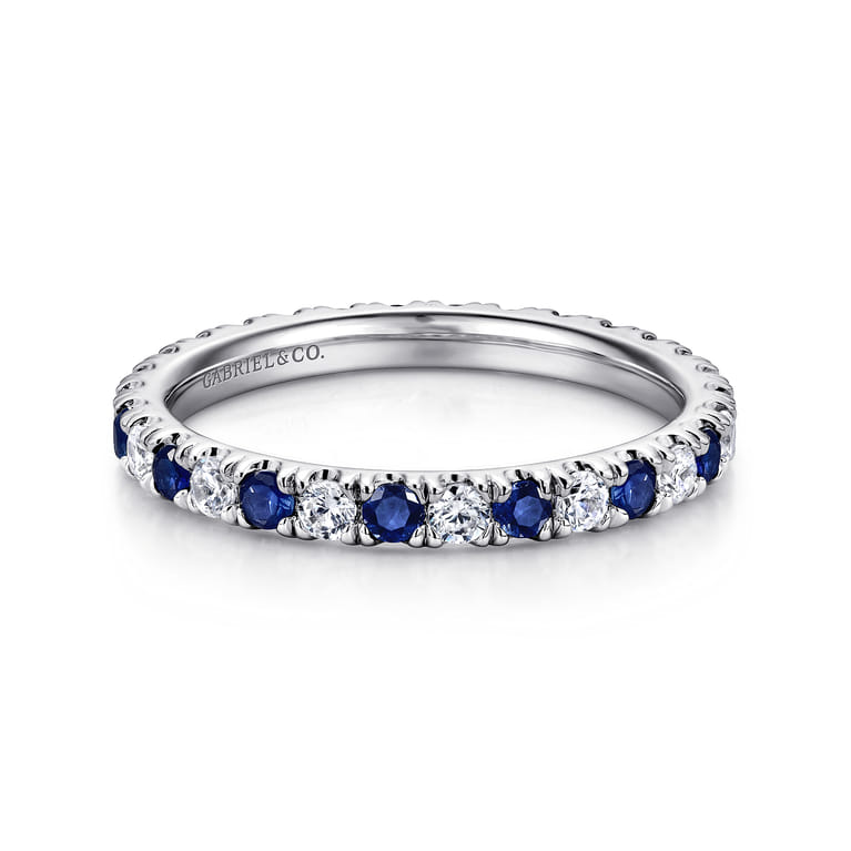 Eternity Band Wedding Ring in 14k White Gold with Round Sapphire at Gabriel & Co. - Shot 1