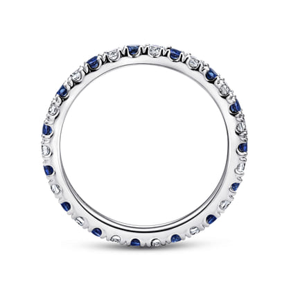 Bari - 14K White Gold French Pave Set Sapphire and Diamond Eternity Band
