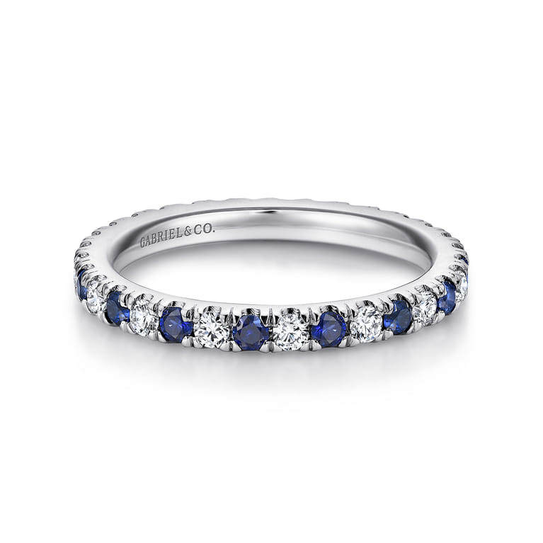 Eternity Band Wedding Ring in 14k White Gold with Round Sapphire at Gabriel & Co. - Shot 1