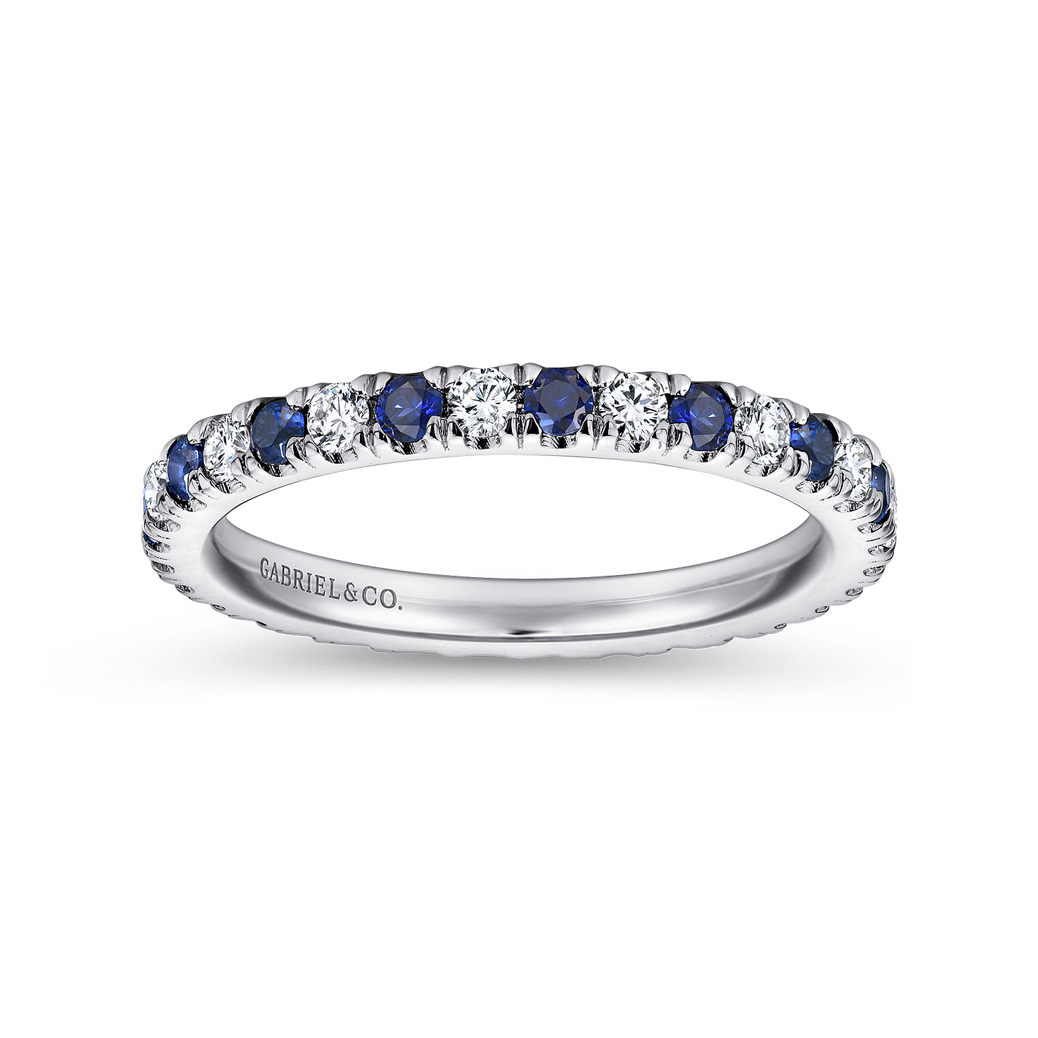 Eternity Band Wedding Ring in 14k White Gold with Round Sapphire at Gabriel & Co. - Shot 4