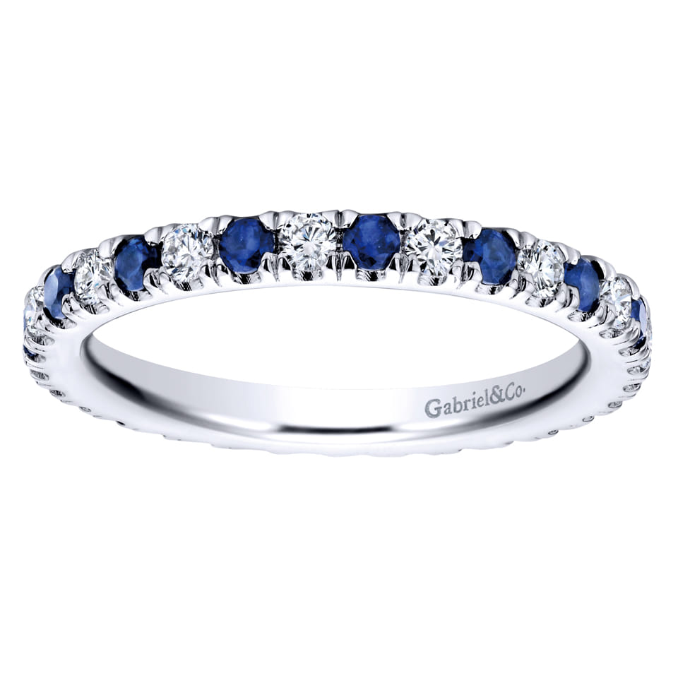 Eternity Band Wedding Ring in 14k White Gold with Round Sapphire at Gabriel & Co. - Shot 5