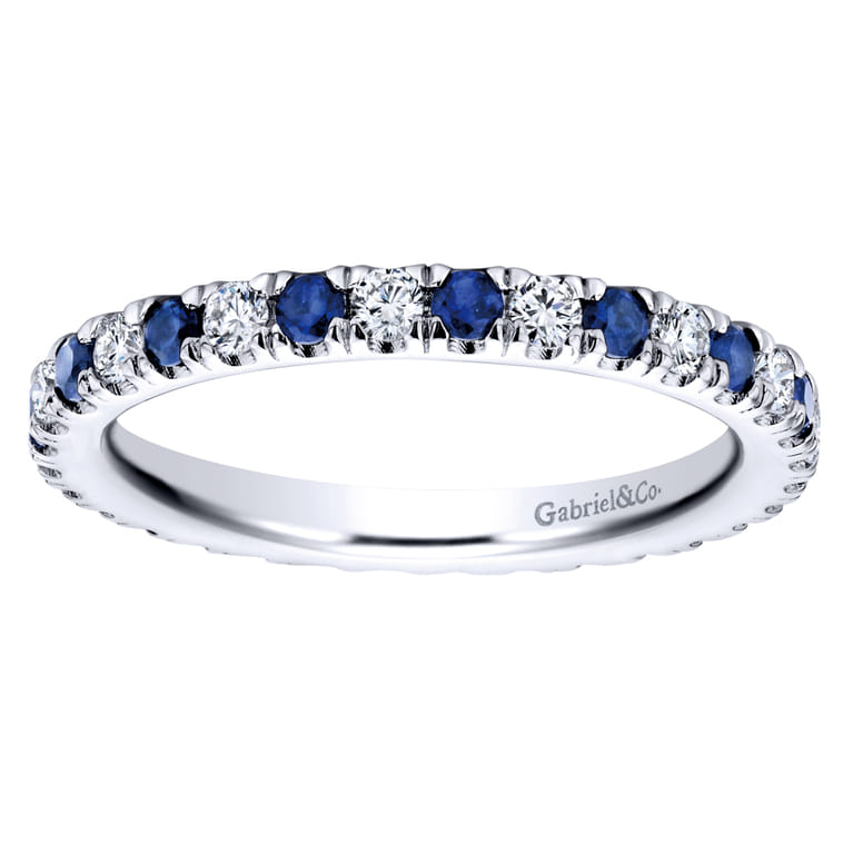 Eternity Band Wedding Ring in 14k White Gold with Round Sapphire at Gabriel & Co. - Shot 5