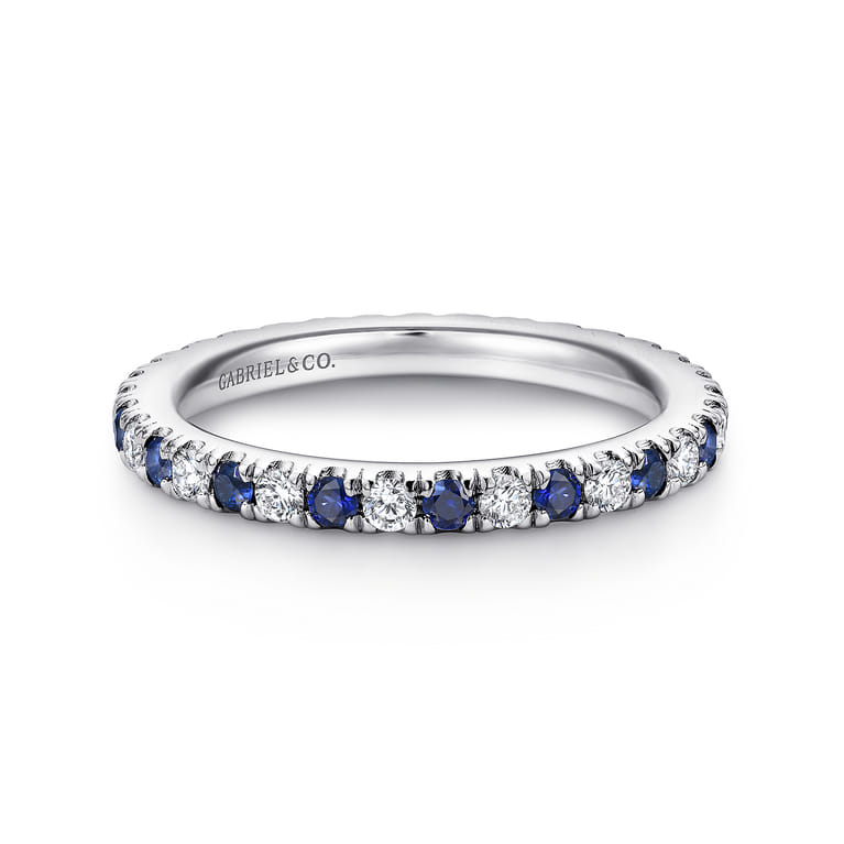 Eternity Band Wedding Ring in 14k White Gold with Round Sapphire at Gabriel & Co. - Shot 1