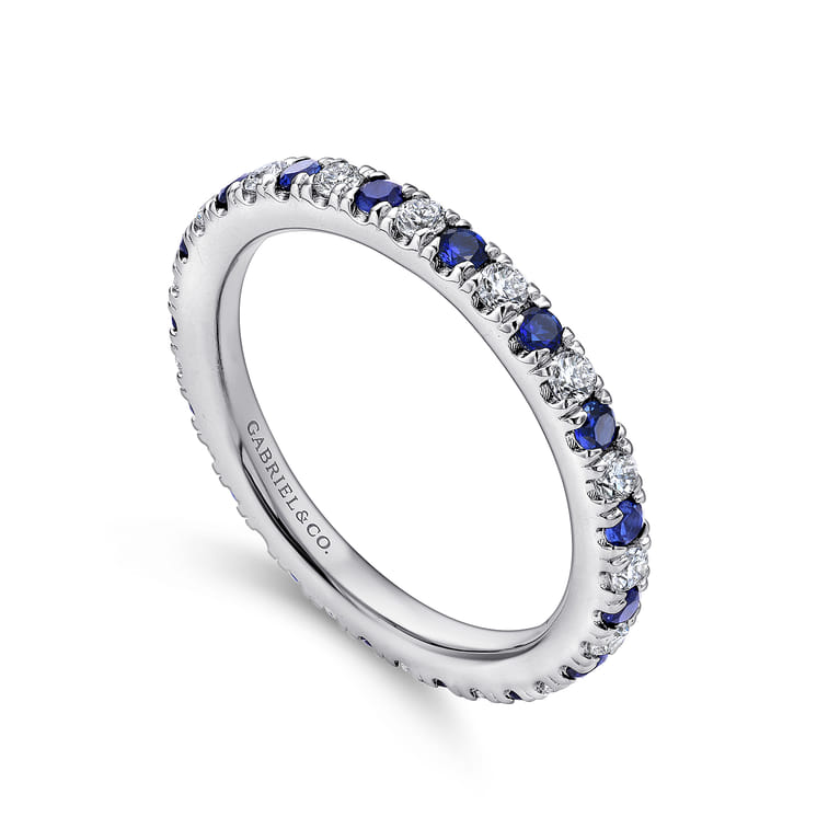 Eternity Band Wedding Ring in 14k White Gold with Round Sapphire at Gabriel & Co. - Shot 3