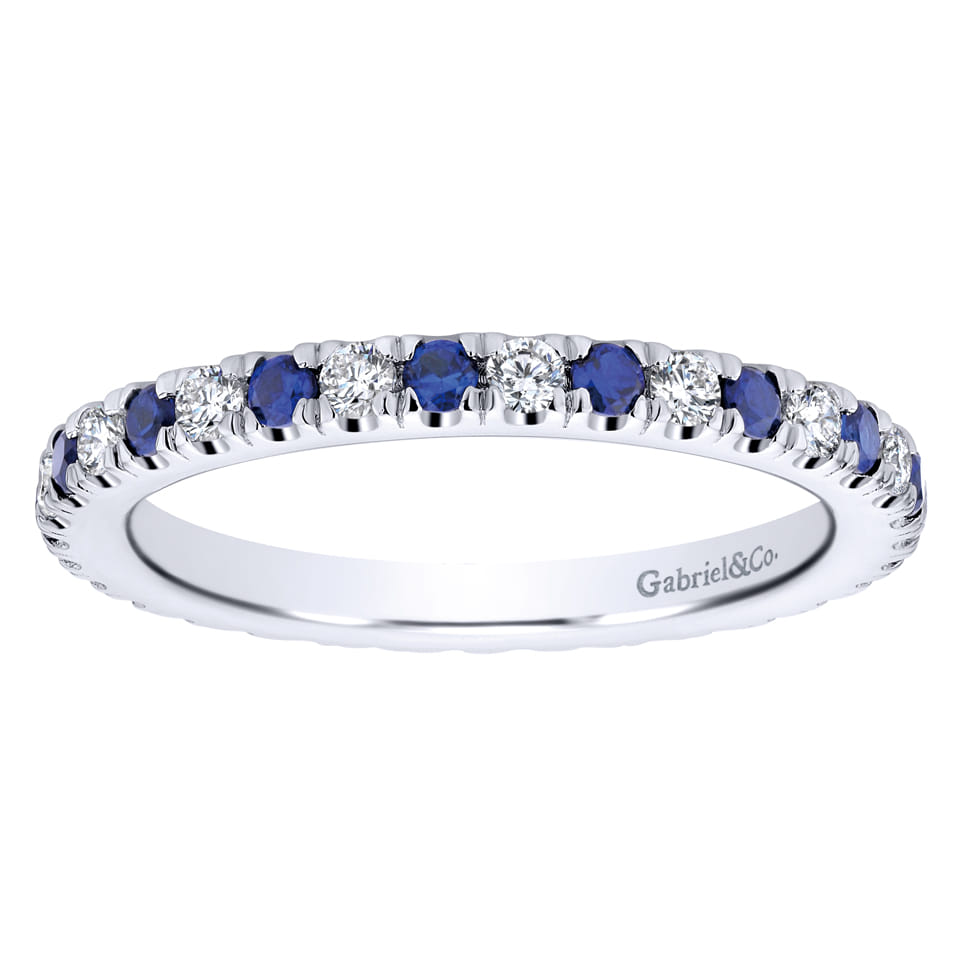 Eternity Band Wedding Ring in 14k White Gold with Round Sapphire at Gabriel & Co. - Shot 5
