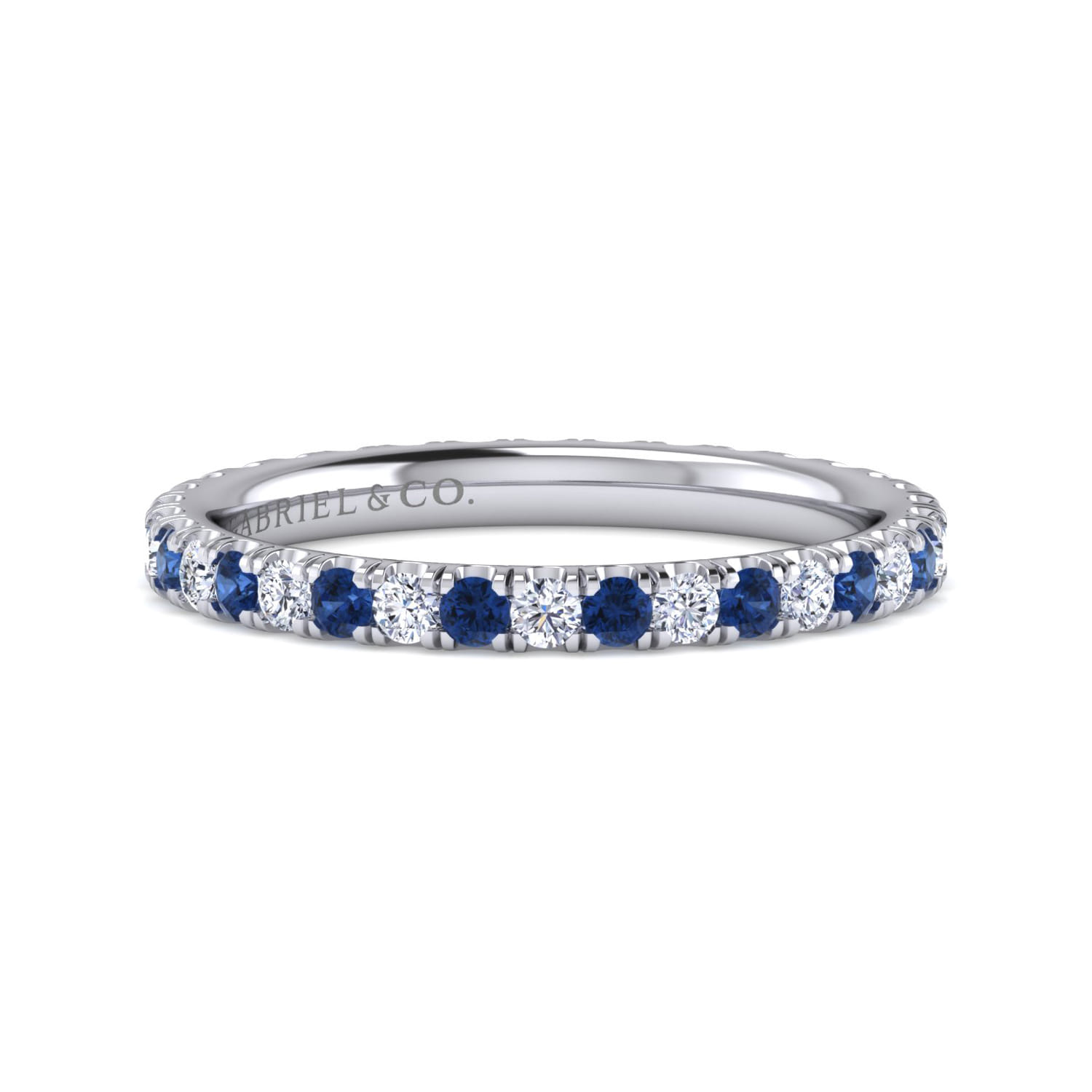 Eternity Band Wedding Ring in 14k White Gold with Round Sapphire at Gabriel & Co. - Shot 1