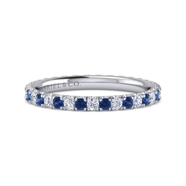 Eternity Band Wedding Ring in 14k White Gold with Round Sapphire at Gabriel & Co. - Shot 1